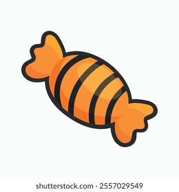 orange candy with black stripe in outline in flat vector design.