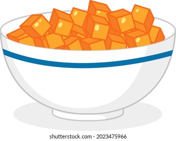 Orange Candy Dices In A Bowl Isolated Illustration