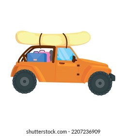 orange car with baggage over white