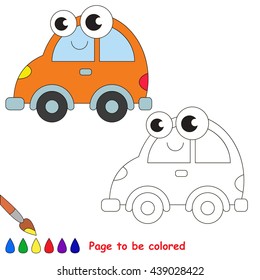 Orange car to be colored. Coloring book to educate kids. Learn colors. Visual educational game. Easy kid gaming and primary education. Simple level of difficulty. Coloring pages.