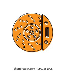 Orange Car brake disk with caliper icon isolated on white background.  Vector Illustration