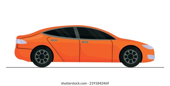 Orange Car Icon. Modern And Sporty Vehicle. Travel, Trip And Adventure. Expensive And Luxurious Transport For Racing. Comfort And Coziness, High Speed Metaphor. Cartoon Flat Vector Illustration