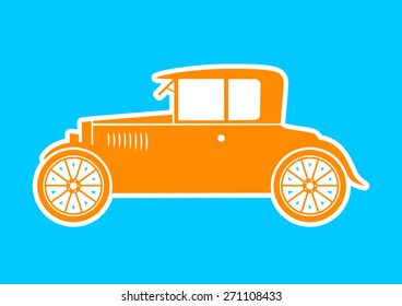 Orange car icon on blue background