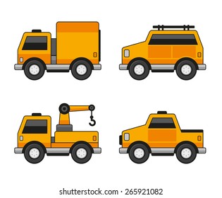 Orange Car Icons Set. Vector