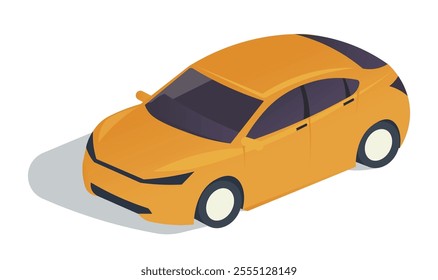 Orange car in isometric style on white background. Vector illustration