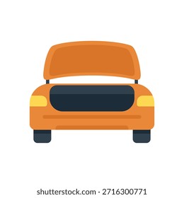 El coche naranja está aparcado con el maletero abierto, revelando un espacio de carga vacío
