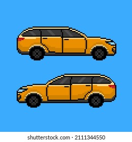 Orange car in pixel art