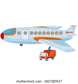 reabastecimiento de combustible para un gran plano, ilustración de dibujos animados, ilustración vectorial, objeto aislado sobre fondo blanco, ilustración vectorial, eps