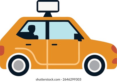 Orange car with rooftop display and driver silhouette vehicle automobile