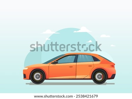 Orange car side view. Vector illustration
