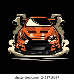 orange car with smoke, suitable for t shirt
