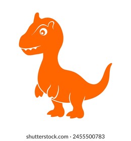 Orange Carcharodontosaurus Cartoon Dinosaur Illustration with a Fierce Expression