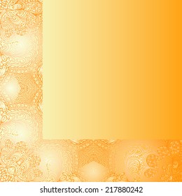 Orange card with ornaments  in the left and bottom parts