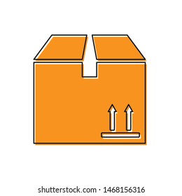 Orange Cardboard box with traffic symbol icon isolated on white background. Box, package, parcel sign. Delivery, transportation and shipping.  Vector Illustration