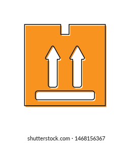 Orange Cardboard box with traffic symbol icon isolated on white background. Box, package, parcel sign. Delivery, transportation and shipping.  Vector Illustration
