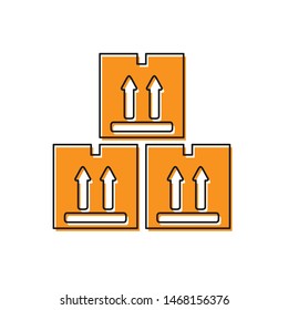 Orange Cardboard box with traffic symbol icon isolated on white background. Box, package, parcel sign. Delivery, transportation and shipping.  Vector Illustration