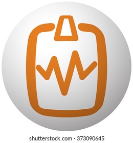 Orange Cardiogram Clipboard icon on sphere isolated on white background