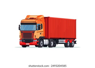 Orange Cargo Truck with Red Container. Vector illustration design.