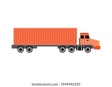 Orange cargo truck from side view, logistic transport freight