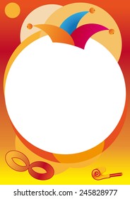 orange carnival frame with mask and hat