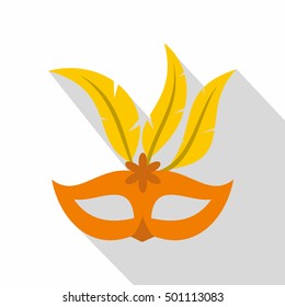 Orange carnival mask icon. Flat illustration of carnival mask vector icon for web isolated on white background