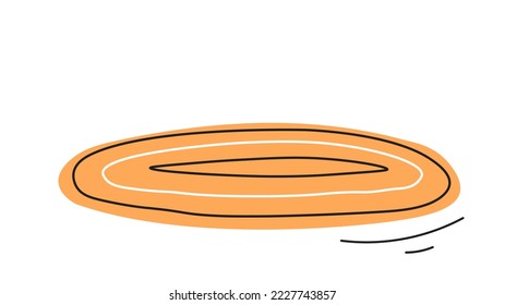 Orange carpet or rug. Round and minimalistic interior design element for floor. Comfort and coziness in apartment. Abstract design. Sticker for social networks. Cartoon flat vector illustration