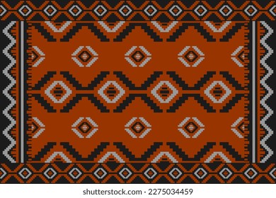Orange carpet tribal pattern art. Geometric ethnic seamless pattern traditional. American, Mexican style. Design for background, wallpaper, fabric, clothing, carpet, textile, batik, embroidery.