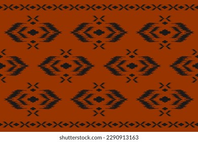 Orange carpet tribal pattern art. Ethnic ikat seamless pattern traditional. American, Mexican style. Design for background, wallpaper, fabric, clothing, carpet, textile, batik, embroidery.