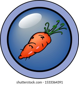 orange carrot in blue round bubble with blue rim inked outlines isolated on white background in hand drawn style