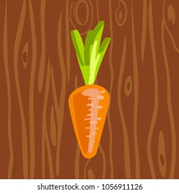 Orange carrot. Fresh vegetable for the menu. Brown wooden background. Icon. Isolated object. Vector illustration