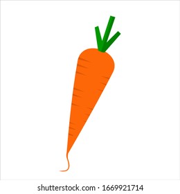 Orange carrot with green leaves on a white background.