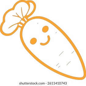 A Orange Carrot illustration with thick outline and smile face. Carrot line icon. Vector Illustration.