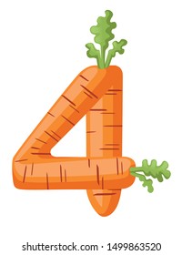 Orange carrot number 4 style vegetable food cartoon design flat vector illustration isolated on white background