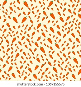 Orange carrot on the beige background seamless pattern