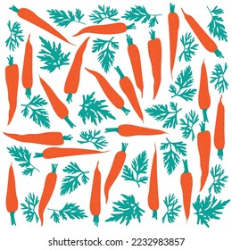 Orange carrot print pattern background with carrot leaves design for kitchen wallpaper design