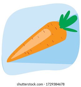 Orange carrot with shadow as a concept of vegetarianism or veganism. Flat vector stock illustration with carrot or vegetable as a single simple logo or badge for design