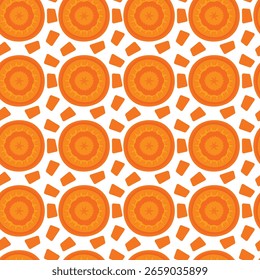 Orange carrot slice seamless pattern with fresh vegetable. Healthy carrots cooking background