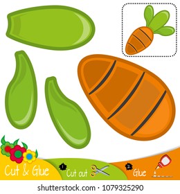 Orange carrots with green leaves. Education paper game for preshool children. Vector illustration.