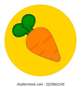 Orange carrots with green leaves inside a yellow circle. white background