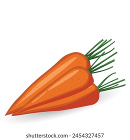 Orange carrots with green tops. Cartoon style. Fresh food product element for sticker, grocery shop, farm store element.Vector illustration.