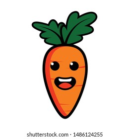 orange carrots with leaf emoticon smile happy vector
