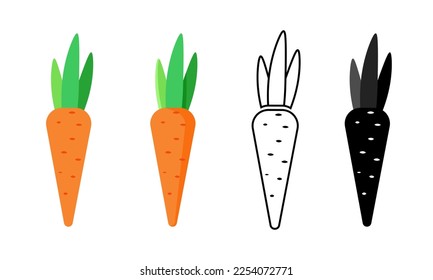 Orange carrots, set of four. Flat style. 