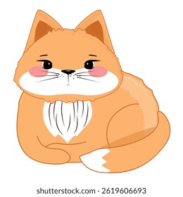 Orange cartoon cat curled up, fluffy cheeks, white chest, pink blush, adorable and relaxed posture