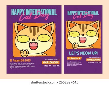 Orange Cartoon Cat Social Media Template for International Cat Day Event