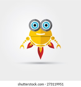 orange Cartoon Character Cute Robot Isolated on Grey Gradient