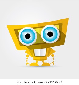 orange Cartoon Character Cute Robot Isolated on Grey Gradient