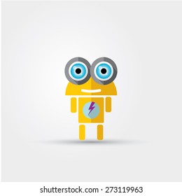 orange Cartoon Character Cute Robot Isolated on Grey Gradient