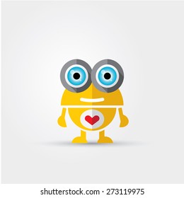 orange Cartoon Character Cute Robot Isolated on Grey Gradient