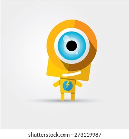orange Cartoon Character Cute Robot Isolated on Grey Gradient