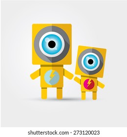 orange Cartoon Character Cute Robot Isolated on Grey Gradient